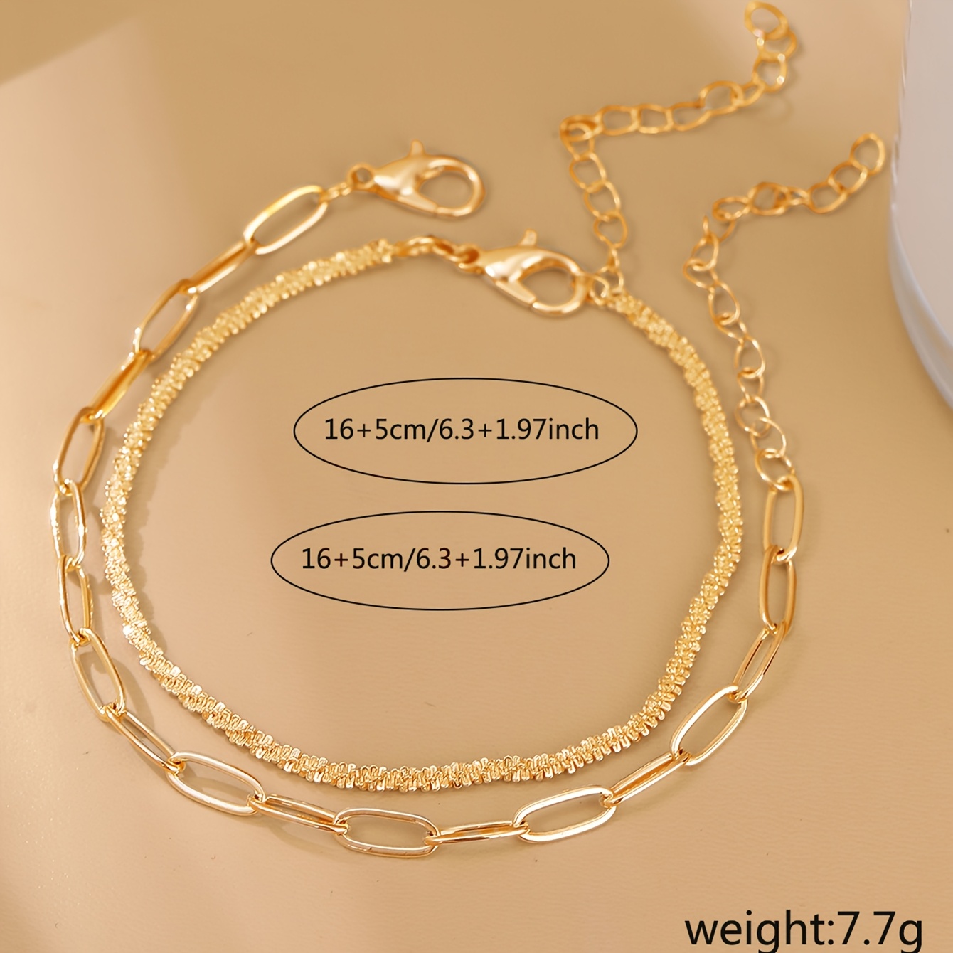 2pc Golden Copper Shimmering Chain Bracelet Set